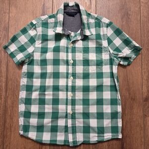 GAP Green and White Checked Short-Sleeve Button-Down Shirt